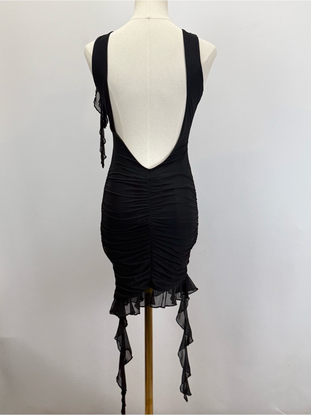 OH POLLY Black Sleeveless Ruffle-Detail Bodycon Mini Dress size 6 - Picture 8 of 15